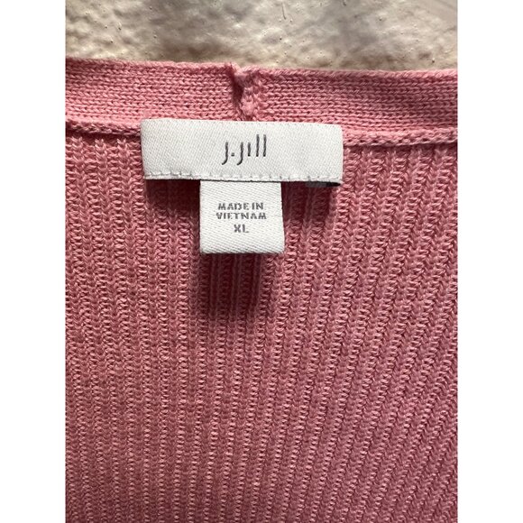 J. Jill Womens Pink Ribbed V-Neck Sweater XL Cotton/Nylon/Viscose Blend - Picture 3 of 6